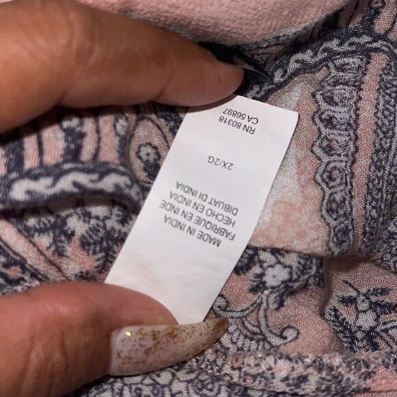 Lucky Brand Women's Scarf Paisley Popover Peasant Top tie string 2X pink - Picture 5 of 7